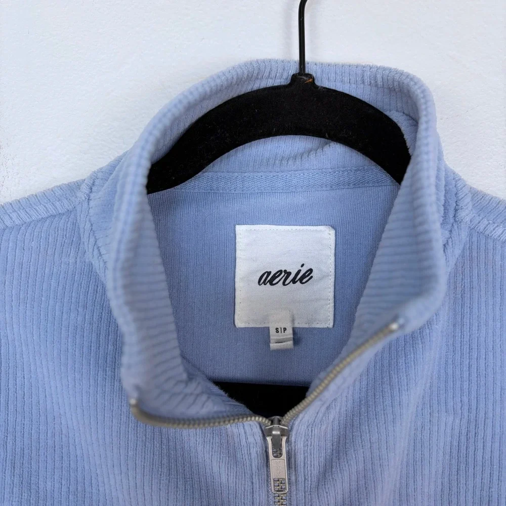 Aerie Groove-On Velour Crop Jacket Monaco Blue Casual Cozy Soft Girl Size Small